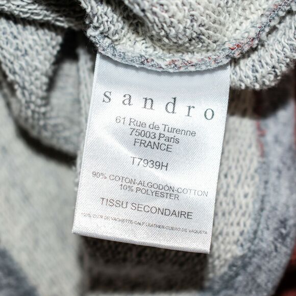 SANDRO Women's Size 3 Short Sleeve Sweatshirt Back Leather Lace up Striped - Picture 8 of 10